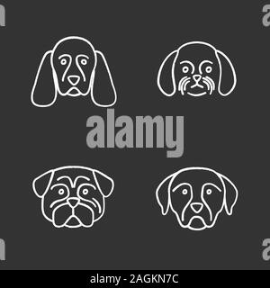 Hunde Rassen chalk Symbole gesetzt. Cocker Spaniel, Shih Tzu, Mops, Rottweiler. Isolierte vektor Tafel Abbildungen Stock Vektor