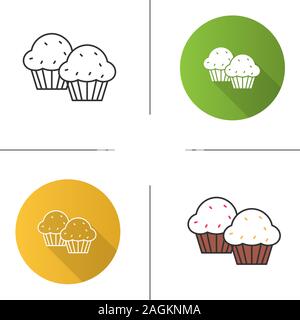 Cupcakes Symbol. Muffins. Flache Bauweise, lineare und Farbe Stile. Isolierte Vektorgrafiken Stock Vektor