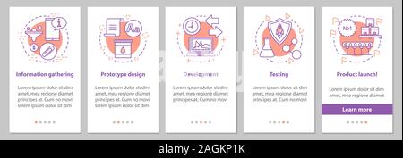 Neue Produkteinführung Onboarding mobile App Seite Bildschirm mit linearen Konzepten. Fertigung Schritte grafische Anweisungen. UX, Benutzeroberfläche, GUI-Vektor templa Stock Vektor