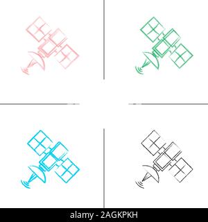 Sat-signal Hand gezeichneten Symbole gesetzt. Farbe pinselstrich. Isolierte Vektor sketchy Abbildungen Stock Vektor