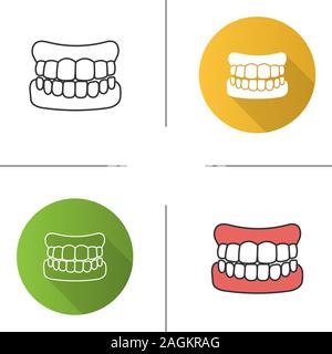 Zahnersatz Symbol. Falsche Zähne. Menschliche Kiefer mit Zähnen. Flache Bauweise, lineare und Farbe Stile. Isolierte Vektorgrafiken Stock Vektor