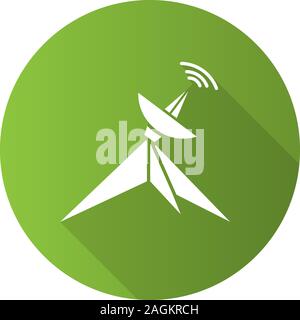 Satellitenschüssel flache Bauweise lange Schatten glyph Icon. Parabolantenne. Vektor silhouette Abbildung Stock Vektor