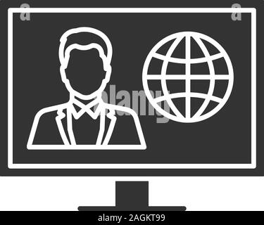 TV News glyph Icon. Nachrichtensprecher im Fernsehen angezeigt. Silhouette Symbol. Negativer Platz. Vektor isoliert Abbildung Stock Vektor