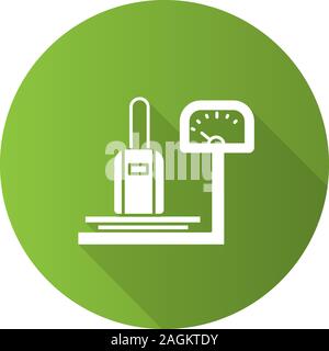 Gepäck Waage flache Bauweise lange Schatten glyph Icon. Gepäck Gewicht prüfen. Vektor silhouette Abbildung Stock Vektor