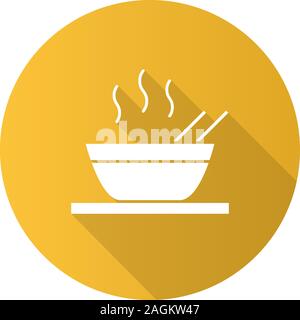 Hot chinesischen Gericht flache Bauweise lange Schatten glyph Icon. Suppe, Ramen, Reis oder Nudeln. Vektor silhouette Abbildung Stock Vektor