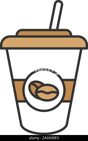 Eiskaffee trinken Farbe Symbol. Einweg Kaffeebecher mit Stroh. Isolierte Vector Illustration Stock Vektor