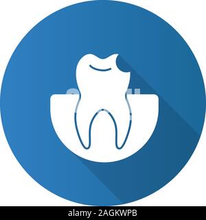 Gebrochene Zähne flache Bauweise lange Schatten glyph Icon. Abgebrochene Zahn. Vektor silhouette Abbildung Stock Vektor