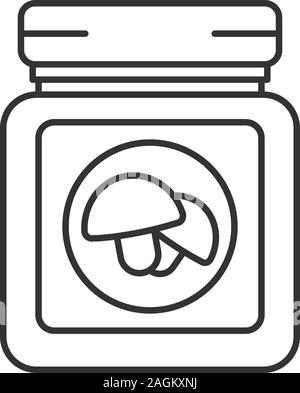 Dosen Champignons lineare Symbol. Dünne Linie Abbildung. Gemüse zu konservieren. Kontur Symbol. Vektor isoliert Maßbild Stock Vektor