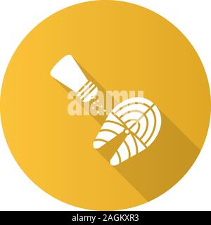 Salzen von Fisch steak flache Bauweise lange Schatten glyph Icon. Pfeffer oder Salz Shaker mit Lachs Fisch. Vektor silhouette Abbildung Stock Vektor