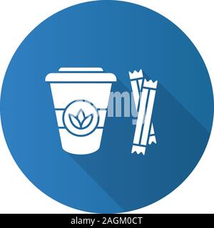 Tee mit Zucker Sachets flache Bauweise lange Schatten glyph Icon gehen. Verfügbare Tee Tasse mit Deckel. Vektor silhouette Abbildung Stock Vektor