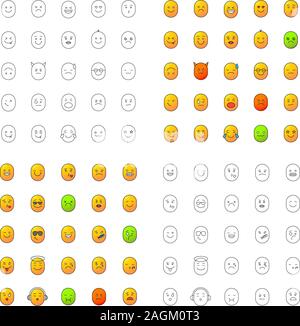 Lächeln Symbole gesetzt. Emoticons. Gefühle, Emotionen. Lineare, flache Bauform, Farbe und glyphe Stile. isolierte Vektorgrafiken Stock Vektor