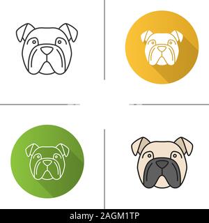 Englische Bulldogge Symbol. Dienstprogramm Hunderasse. Flache Bauweise, lineare und Farbe Stile. Isolierte Vektorgrafiken Stock Vektor
