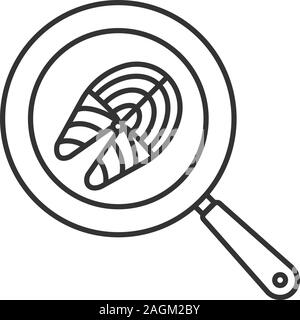 Fisch steak braten auf Küche pan linear Symbol. Dünne Linie Abbildung. Kontur Symbol. Vektor isoliert Zeichnung Stock Vektor