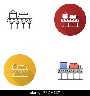 Gepäckkarussell Symbol. Der gepäckausgabe. Gepäck Förderband. Flache Bauweise, lineare und Farbe Stile. Isolierte Vektorgrafiken Stock Vektor