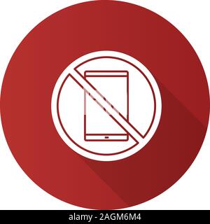 Verboten Schild mit Handy flat Design lange Schatten glyph Icon. Kein Smartphone verbot. Vektor silhouette Abbildung Stock Vektor