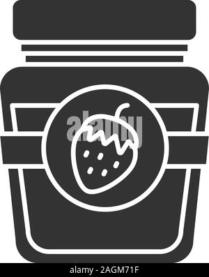 Strawberry Jam jar Glyph icon. Obst erhalten. Silhouette Symbol. Negativer Platz. Vektor isoliert Abbildung Stock Vektor