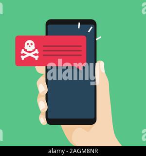 Malware Benachrichtigung auf dem Smartphone. Stock Vektor