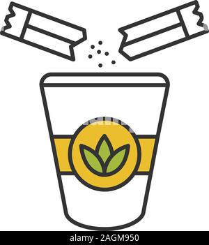 Hinzufügen von Zucker in Tee Farbe Symbol. Verfügbare Tasse Tee mit Zucker. Isolierte Vector Illustration Stock Vektor