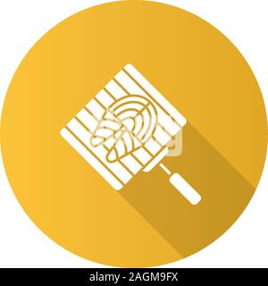 Hand Grill mit Lachs Fisch flache Bauweise lange Schatten glyph Icon. Grill Gitter. Grillen Warenkorb mit Fisch Steak. Vektor silhouette Abbildung Stock Vektor
