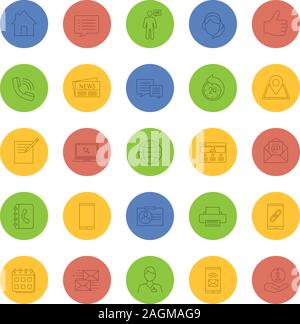 Information Center lineare Symbole gesetzt. Büroartikel, Kommunikationsgeräte, support service. Thin Line outline Symbole auf farbigen Hintergrund. Vektor il Stock Vektor