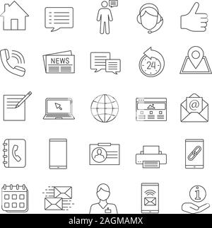Information Center lineare Symbole gesetzt. Büroartikel, Kommunikationsgeräte, support service. Thin Line Kontur Symbole. Isolierte vektor Kontur illus Stock Vektor