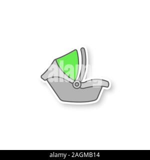 Babyschale Patch. Kleinkinder Sicherheit Sitz. Kinderrückhaltesystem. Farbe Aufkleber. Vektor isoliert Abbildung Stock Vektor