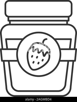 Strawberry Jam jar lineare Symbol. Dünne Linie Abbildung. Obst erhalten. Kontur Symbol. Vektor isoliert Maßbild Stock Vektor