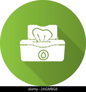 Feuchttücher pack flache Bauweise lange Schatten glyph Icon. Gewebe. Antibakterielle Servietten. Vektor silhouette Abbildung Stock Vektor