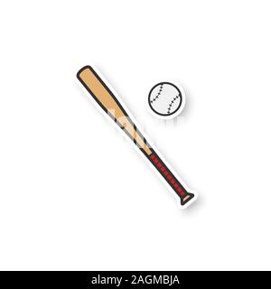 Baseball Schläger und Ball Patch. Farbe Aufkleber. Die Ausstattung des Softballspieler. Vektor isoliert Abbildung Stock Vektor