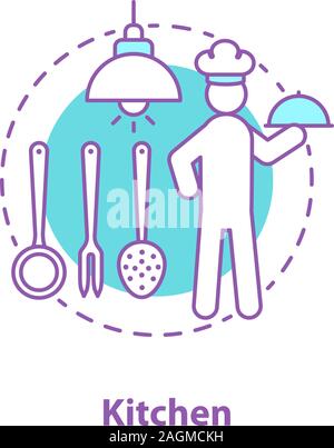 Küche Konzept Symbol. Person kochen Idee dünne Linie Abbildung. Restaurant Chef. Vektor isoliert Maßbild Stock Vektor
