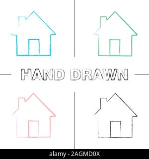 Homepage von Hand gezeichneten Symbole gesetzt. Haus, Hausbau. Farbe pinselstrich. Isolierte Vektor sketchy Abbildungen Stock Vektor