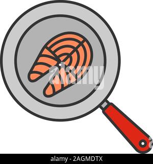 Fisch steak braten auf Küche pan Farbe Symbol. Isolierte Vector Illustration Stock Vektor