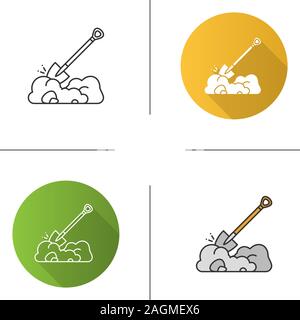 Schaufel gräbt Symbol. Spaten. Flache Bauweise, lineare und Farbe Stile. Isolierte Vektorgrafiken Stock Vektor