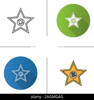 Filmstar Plakette Symbol. Flache Bauweise, lineare und Farbe Stile. Isolierte Vektorgrafiken Stock Vektor
