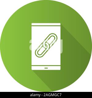 Mit Link melden flache Bauweise lange Schatten Glyphe Symbol Smartphone. Hyperlink. Verbindung. Vektor silhouette Abbildung Stock Vektor