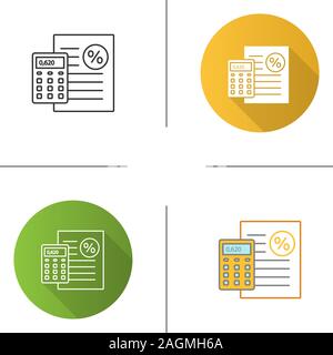 Prozentsatz Symbol Rechner. Zinssatz Berechnungen. Flache Bauweise, lineare und Farbe Stile. Isolierte Vektorgrafiken Stock Vektor