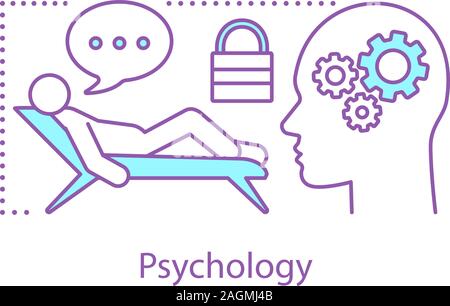 Psychologie Konzept Symbol. Unterbewusstsein Idee dünne Linie Abbildung. Psychotherapie. Psychologe mit Patienten. Denken. Vektor isoliert ou Stock Vektor