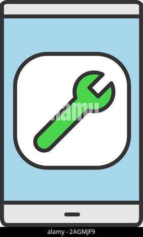 Smartphone Einstellungen Farbe Symbol. Telefon Display mit Schlüssel. Isolierte Vector Illustration Stock Vektor