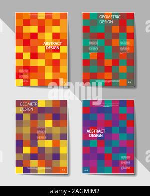 Satz mit flachen Farbe geometrische Muster. Format A-4. Zwanglosen, modernen Farben. Bunter Hintergrund. Für Flyer, Plakate, Banner oder bil Stock Vektor
