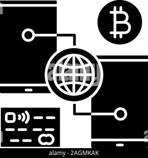 Digitale bitcoin Wallet glyph Icon. Online cryptocurrency Transaktionen. Den bargeldlosen Zahlungsverkehr. Silhouette Symbol. Negativer Platz. Vektor isoliert illustrati Stock Vektor