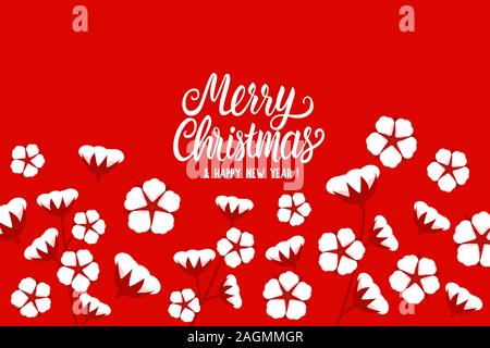 Baumwolle Zweig und Ball Beschriftung Aufschrift frohe Weihnachten. Vektor urlaub Template Design isolierten roten Hintergrund Stock Vektor