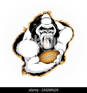Gorilla mit der Kugel für American Football. Vector Illustration Stock Vektor