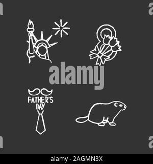 Urlaub chalk Symbole gesetzt. 4. Juli, Vaters und Groundhog Tagen, 8. März. Isolierte vektor Tafel Abbildungen Stock Vektor