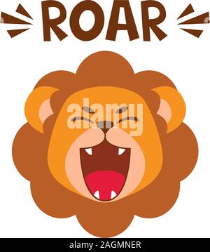 Flache süß Lion offenen Mund brüllen. Trendigem skandinavischen Stil. Cartoon Tiere Charakter Vector Illustration auf Hintergrund isoliert. Drucken für Kinder Bekleidung Stock Vektor