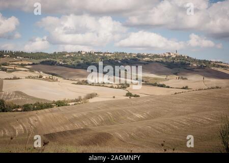 Stadt auf dem Hügel von Pienza, Toskana Stockfoto