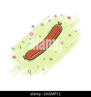 Symbol ist eine Wurst. Comic Style Icon mit splash Wirkung. Flat Style. Auf weissem Hintergrund. Stock Vektor