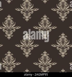 Beige Vektor nahtlose Muster. Textur für Stoffe oder Verpackung in Braun mit floralen Elementen. Stock Vektor