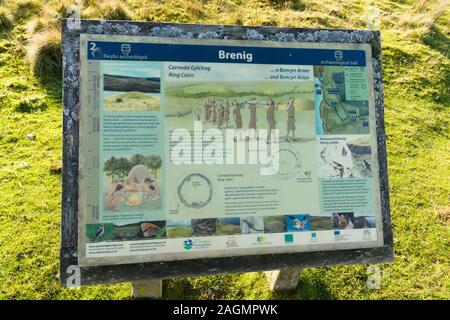 Touristische Informationen Leitfaden für den archäologischen Wanderweg am Llyn Brenig Reservoir in Denbighshire Wales Besucher Bronzezeit Denkmäler finden Stockfoto