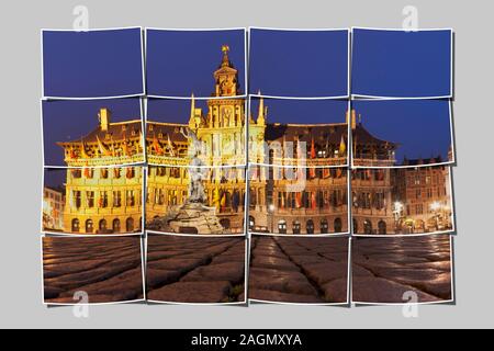 Marktplatz Grote Markt mit dem Rathaus Stadhuis, Flandern, Antwerpen, Belgien, Europa Stockfoto