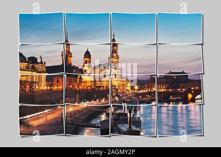 Blick auf die Elbe am Terrassenufer in der Nacht in Dresden, Sachsen, Deutschland, Europa Stockfoto